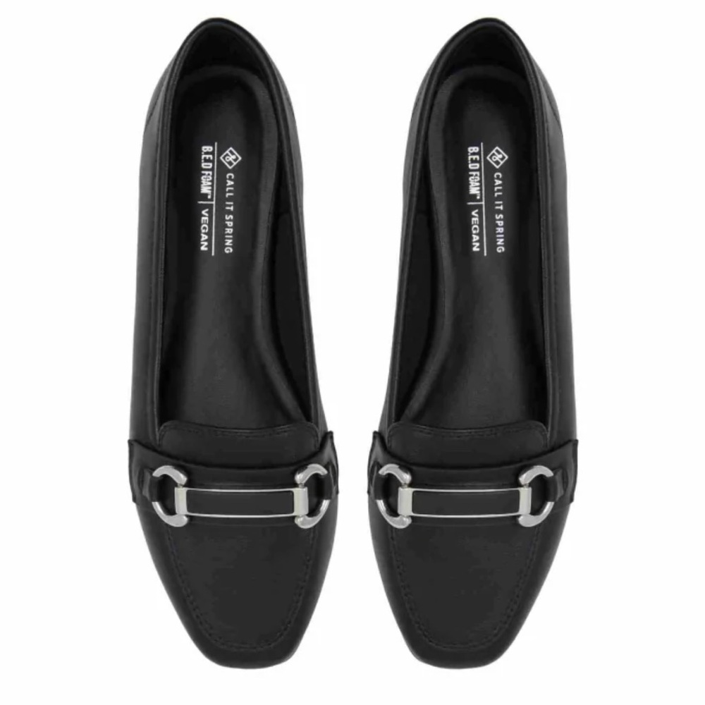 Call It Spring Black Vegan Loafers with Silver Accent
